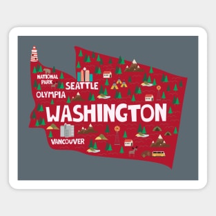 Washington State USA Illustrated Map Magnet